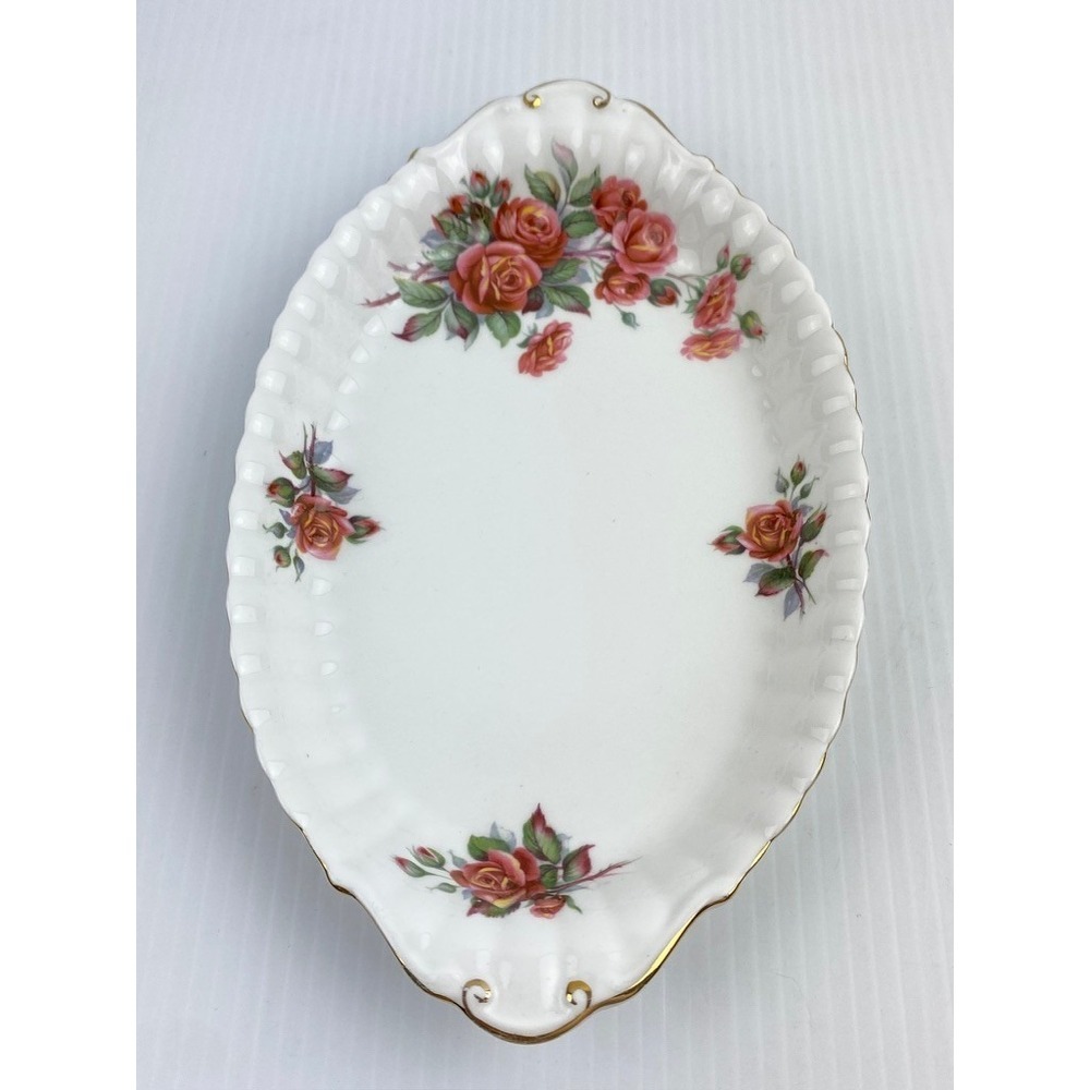 Royal Albert Centennial Rose Oval Relish Dish Bone China Scalloped Gold Trim